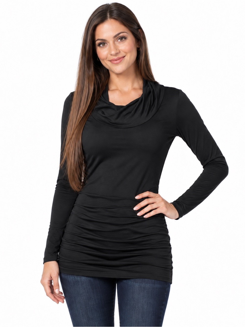 CABI Black Cowl Neck Long Sleeve Tunic Top Soft Stretch Women’s Medium